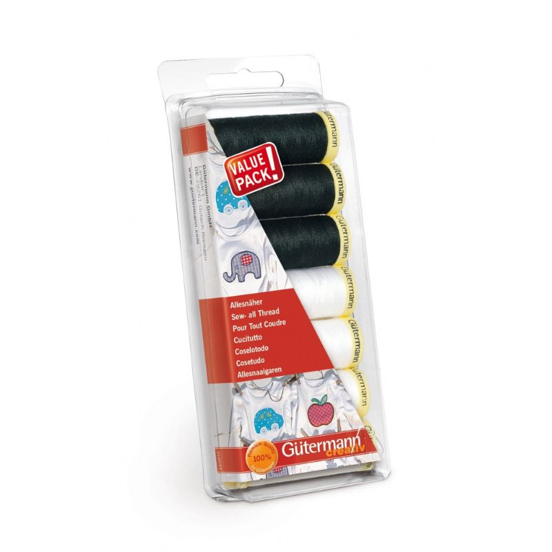 Gütermann sytrådsæt universal – 7 ruller á 100 m - sort/hvid