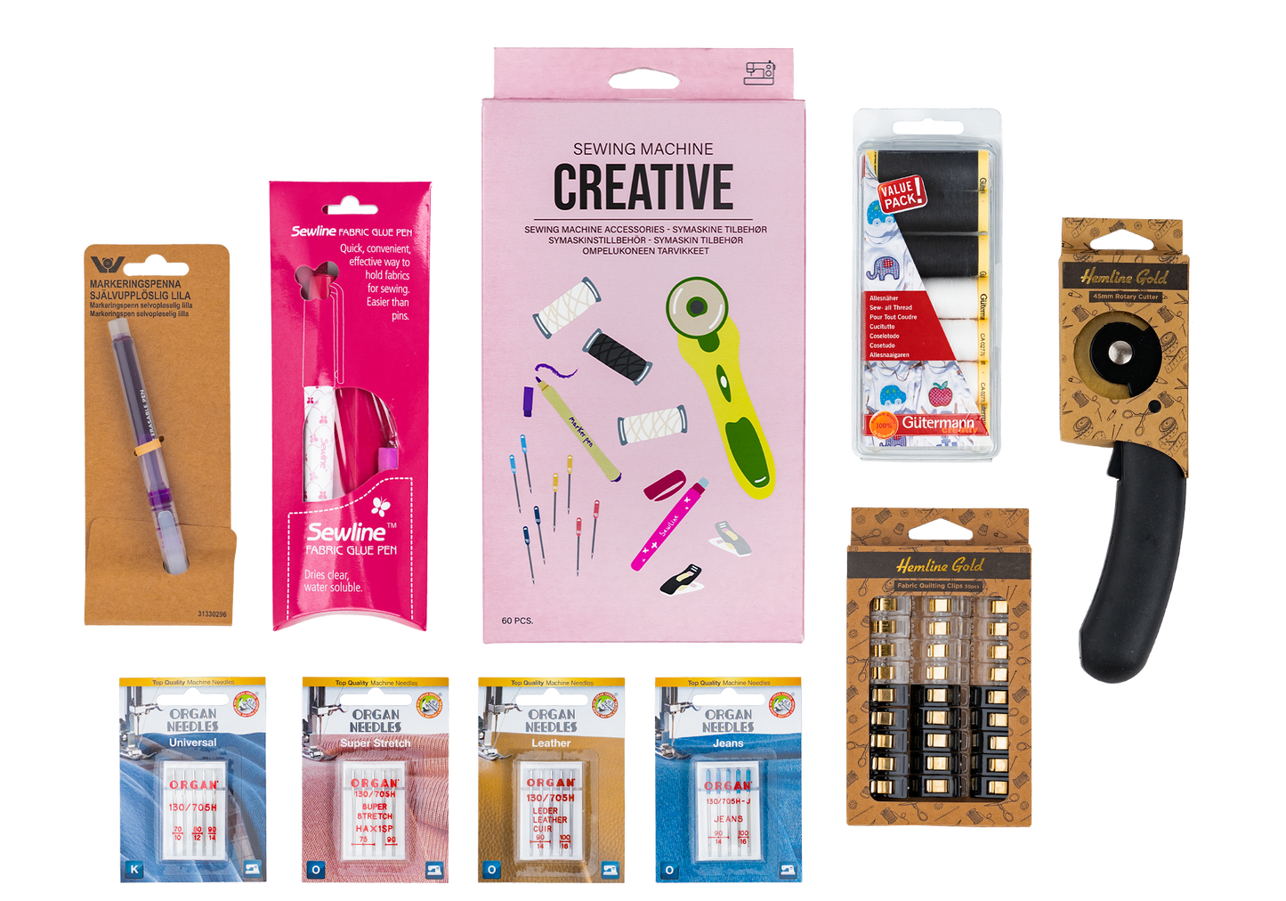 Kreativ tilbehørspakke til symaskiner