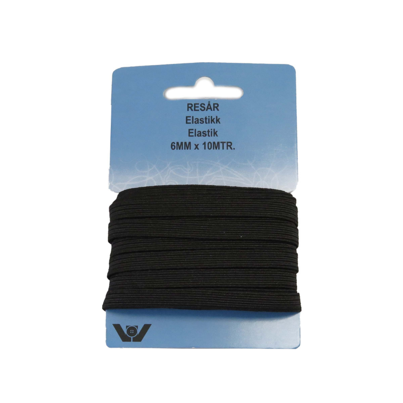 Elastik 6 mm sort – 10 meter